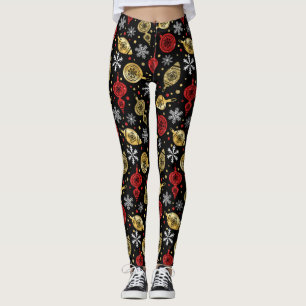 Rote/goldene Weihnachtsschmuck Leggings