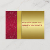 Rote, goldfarbene, florale Empfang-Umschließkarte Begleitkarte (Rückseite)