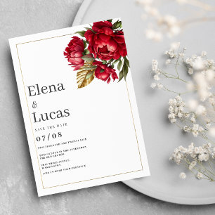 Rote goldgrüne Pfingstponies Blühende Hochzeit Einladung