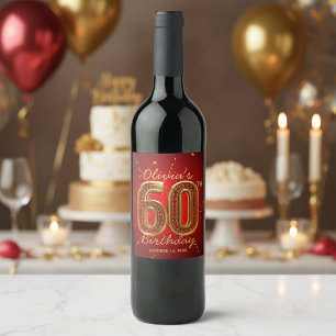 Rote Goldjuwelen Elegant Meilenstein 60. Geburtsta Weinetikett