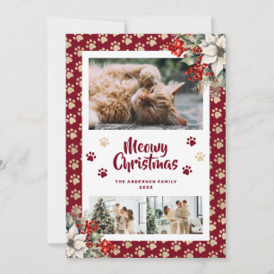 Rote Goldpfoten Botanische Foto-Meowy-Weihnachtska Feiertagskarte
