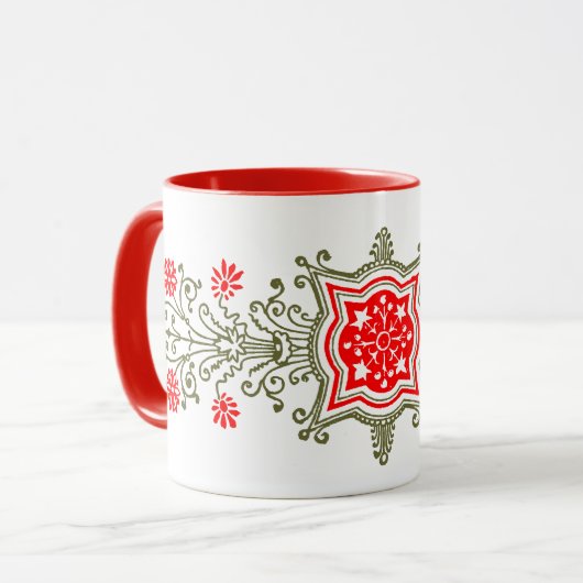 Rote Golds Blumenkunst Tasse (Vorderseite Links)