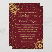 Rote Goldschneeflocke-Feiertags-Hochzeit Einladung (Vorne/Hinten)