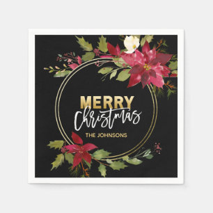 ROTE Goldschwarz-Poinsettia FROHE WEIHNACHTEN Serviette