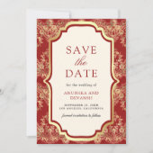 Rote Goldspitze Indische Hochzeit Save The Date (Vorderseite)