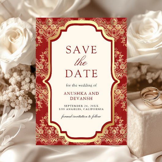 Rote Goldspitze Indische Hochzeit Save The Date