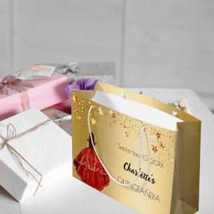 Rote Goldsterne aus Quinceanera kleiden Tiara Große Geschenktüte