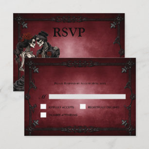 Rote Gothic-Halloween-Alternative-Hochzeits-Antwor RSVP Karte