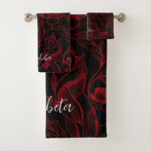 Rote gotische Blume auf schwarz Badhandtuch Set (Insitu)