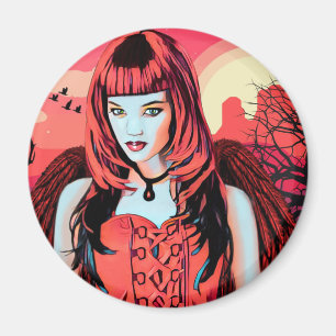 Rote Gotische Engel Frau in Wüste Original Kunst Magnet