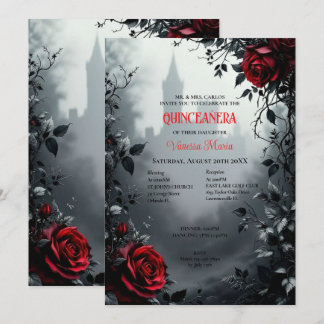 Rote gotische Halloween-Blumen-Quinceanera-Einladu Einladung