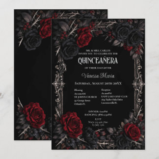 Rote gotische Halloween-Blumen-Quinceanera-Einladu Einladung
