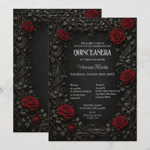 Rote gotische Halloween-Blumen-Quinceanera-Einladu Einladung