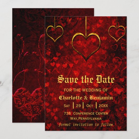 Rote gotische Hochzeit Save The Date (Vorne/Hinten)