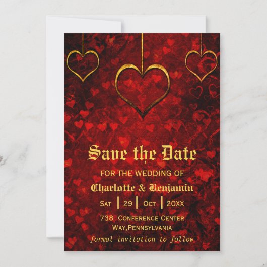 Rote gotische Hochzeit speichert das Datum Save The Date (Vorderseite)