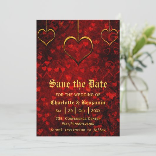Rote gotische Hochzeit speichert das Datum Save The Date (Stehend Vorderseite)