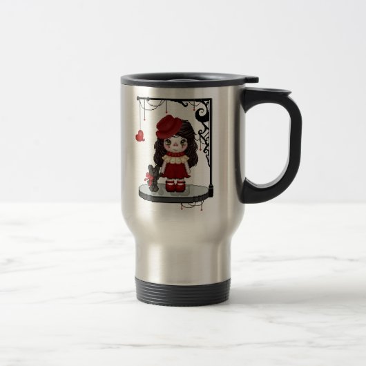 Rote gotische Liebe-Puppen-Pixel-Kunst Reisebecher (Rechts)