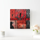 Rote Gotische Quadrate Quadratische Wanduhr (Zuhause)