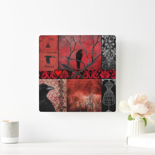 Rote Gotische Quadrate Quadratische Wanduhr (Zuhause)