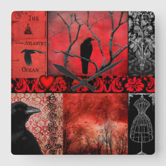 Rote Gotische Quadrate Quadratische Wanduhr