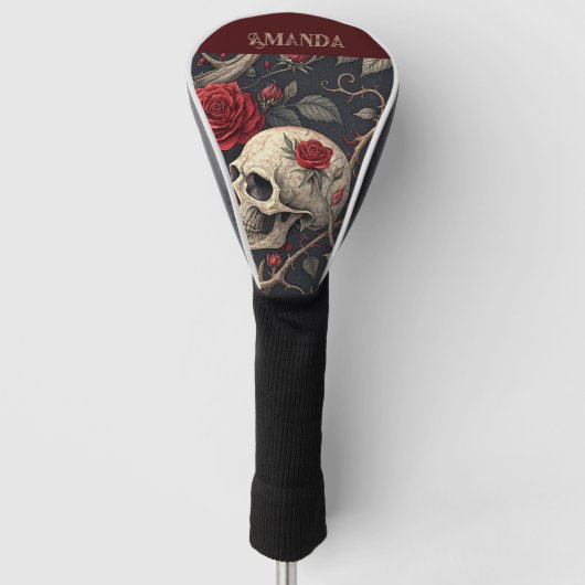Rote Gotische SchädelRose Golf Headcover (Vorderseite)