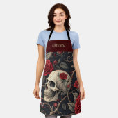 Rote Gotische SchädelRose Schürze (Getragen)