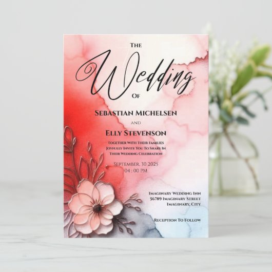 Rote Gradation Romance Einladung (Stehend Vorderseite)