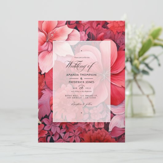 Rote Gradient Floral Hochzeit im Herbst Einladung (Stehend Vorderseite)