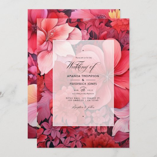 Rote Gradient Floral Hochzeit im Herbst Einladung (Vorne/Hinten)