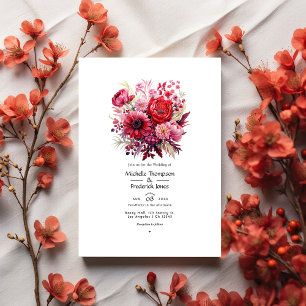 Rote Gradient Floral Hochzeit im Herbst Einladung