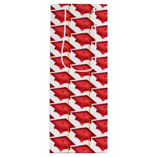 Rote Graduierungskappen mit Goldfass Geschenktüte Für Weinflaschen (Vorderseite)