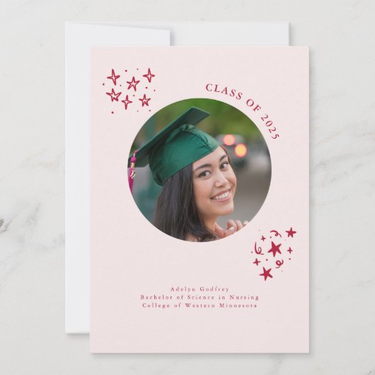 Rote Graduierungsparty der handgezogenen Linie Einladung (Rückseite)