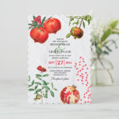 Rote Granatapfel Botanische Mittelmeer-Hochzeit Einladung (Stehend Vorderseite)