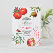 Rote Granatapfel Botanische Mittelmeer-Hochzeit Einladung (Stehend Vorderseite)