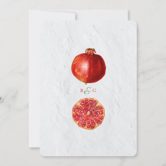 Rote Granatapfel Botanische Mittelmeer-Hochzeit Einladung (Rückseite)