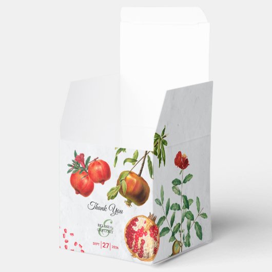 Rote Granatapfel Botanische Mittelmeer-Hochzeit Geschenkschachtel (Geöffnet)