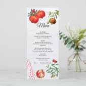 Rote Granatapfel Botanische Mittelmeer-Hochzeit Menükarte (Stehend Vorderseite)