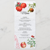 Rote Granatapfel Botanische Mittelmeer-Hochzeit Menükarte (Vorderseite)