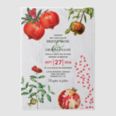 Rote Granatapfel Botanische Mittelmeer-Hochzeit Pergament Einladungen (Vorderseite)