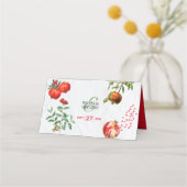 Rote Granatapfel Botanische Mittelmeer-Hochzeit Platzkarte (Rückseite)