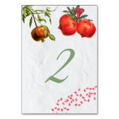 Rote Granatapfel Botanische Mittelmeer-Hochzeit Tischnummer (Rückseite)