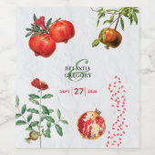 Rote Granatapfel Botanische Mittelmeer-Hochzeit Weinetikett (Einzelnes Label)
