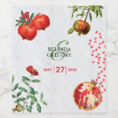 Rote Granatapfel Botanische Mittelmeer-Hochzeit Weinetikett (Einzelnes Label)