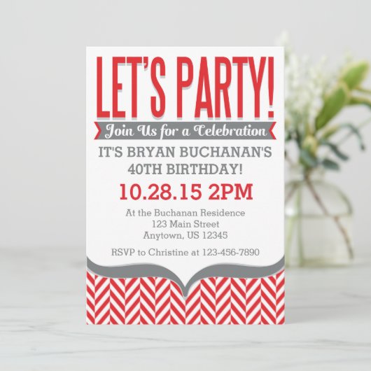 Rote graue moderne einladung (Stehend Vorderseite)