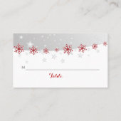 Rote, graue Schneeflocken Hochzeit Platzkarte (Rückseite)