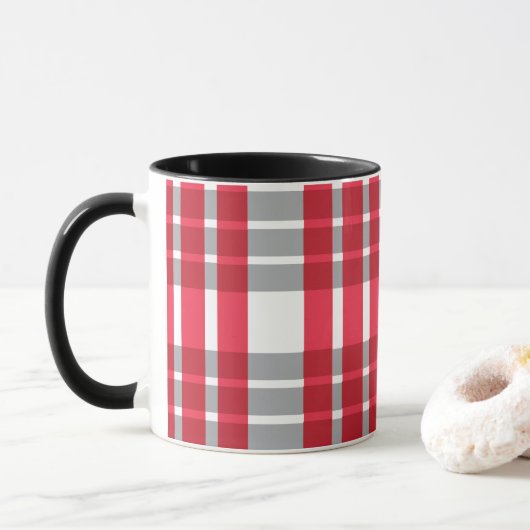 Rote graue Streifen Tasse (Mit Donut)