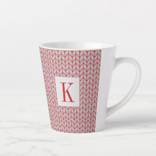 ROTE GRAUE STRICKLATTE-TASSE + Initiale Milchtasse