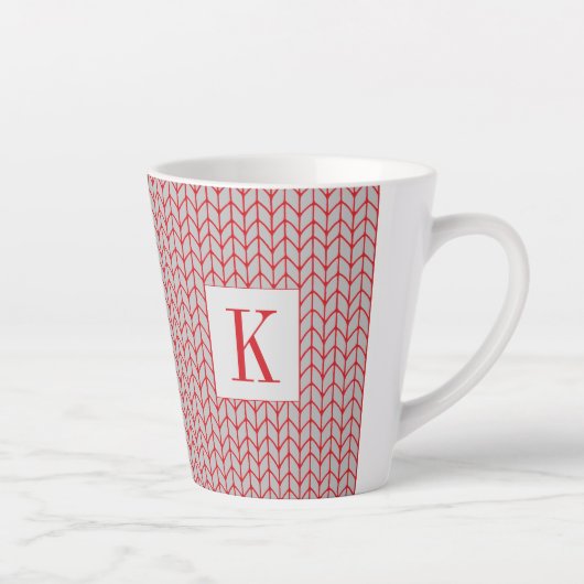 ROTE GRAUE STRICKLATTE-TASSE + Initiale Milchtasse (Rechts)