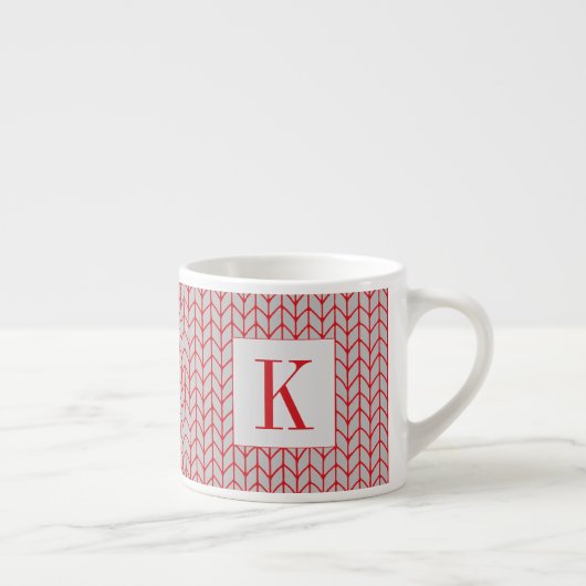 ROTE GRAUE STRICKWARE Espresso-Tasse + Initiale Espressotasse (Rechts)