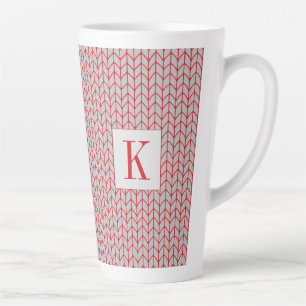 ROTE GRAUE STRICKWARE Hohe Latte-Macchiato-Tasse + Milchtasse